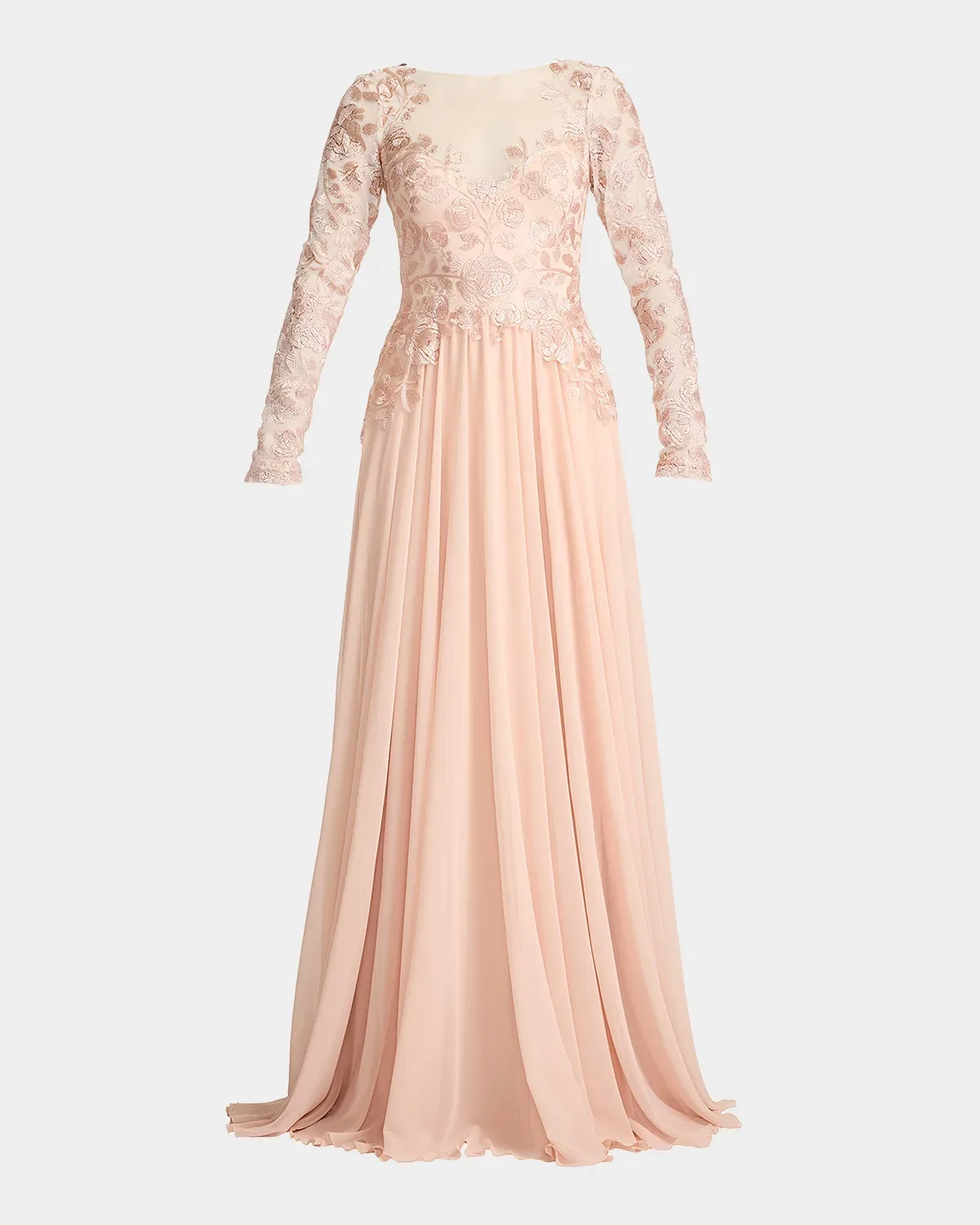 Floral-Embroidered Tulle & Georgette Gown