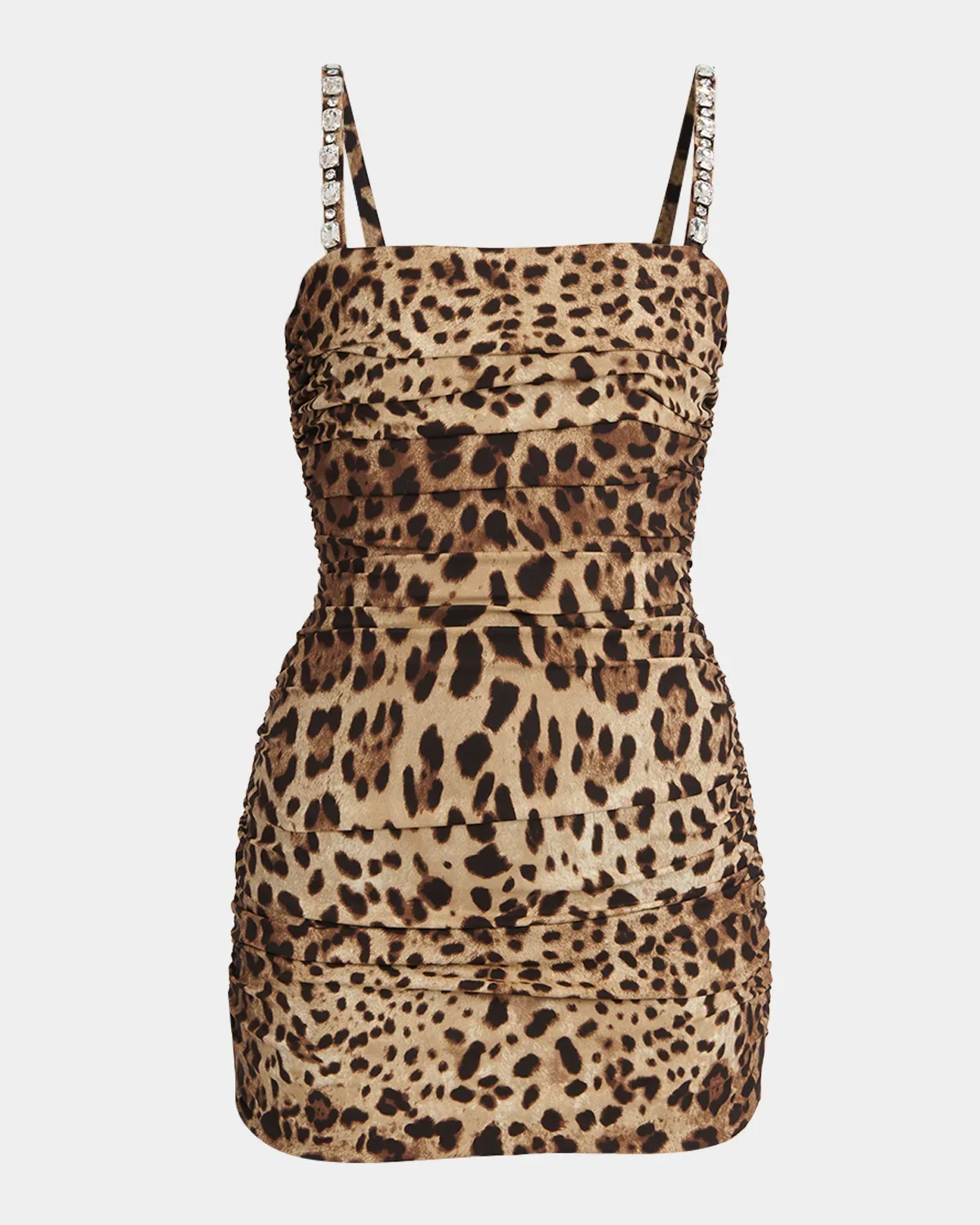 Sleeveless Ruched Leopard-Print Silk Charmeuse Mini Dress