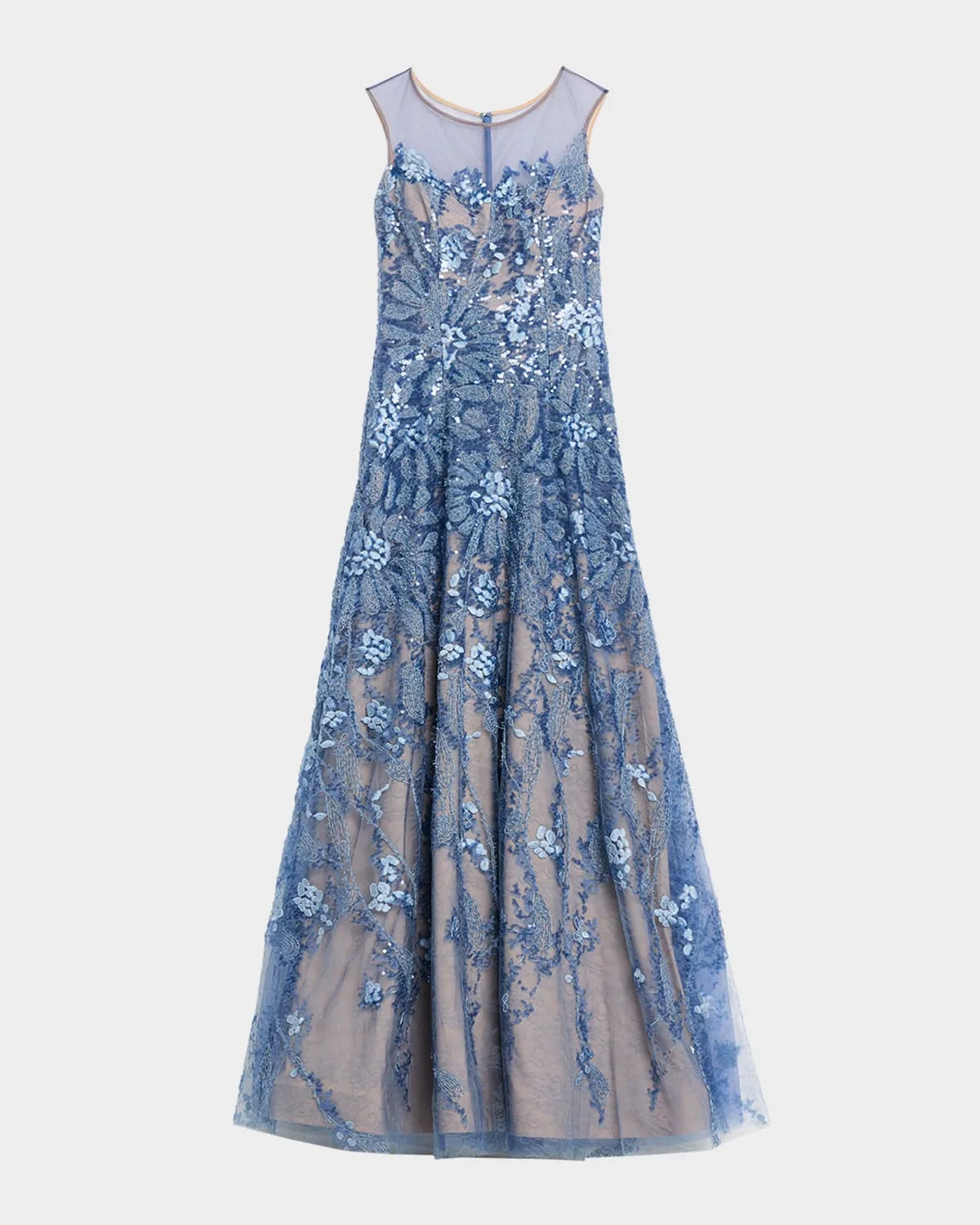 Illusion Tulle & Fil Coupe Draped Gown
