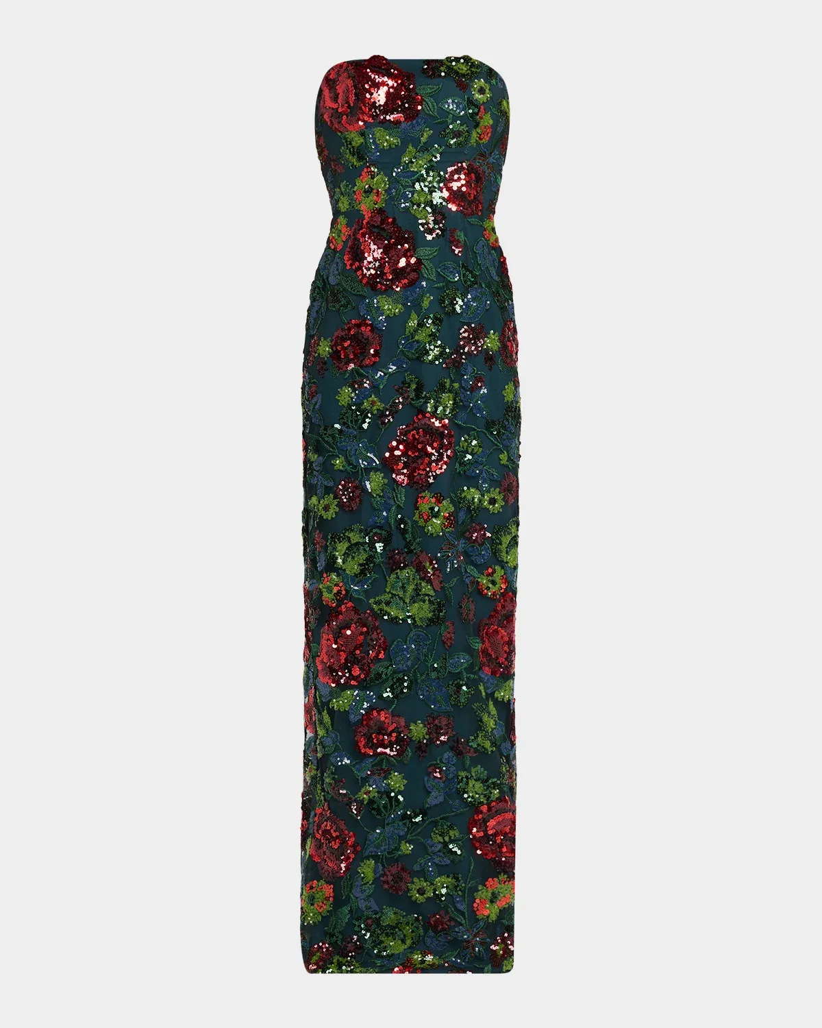 Strapless Floral Sequin Gown