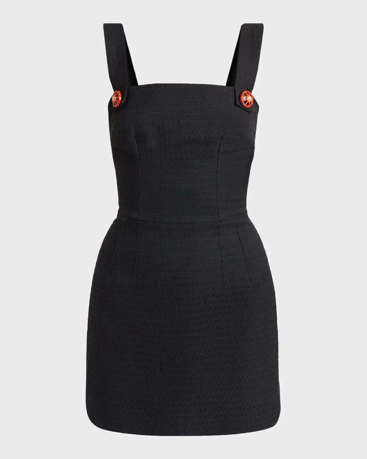 Sleeveless Carretto-Button Textured Cotton-Linen Mini Dress