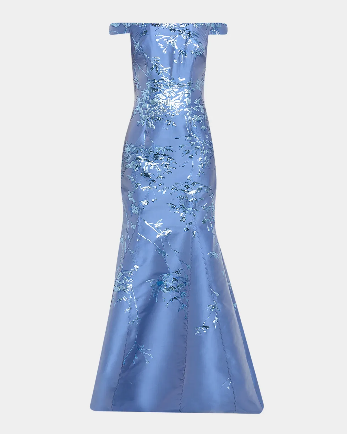 Off-the-Shoulder Brocade Fit & Flare Gown