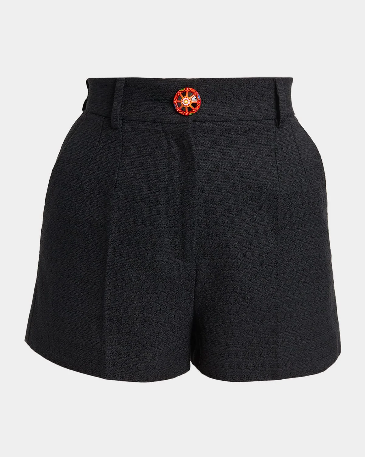 Carretto-Button Textured Cotton-Linen Shorts