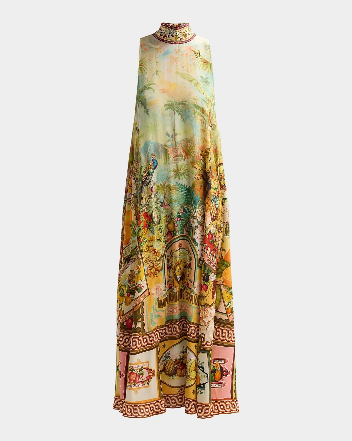 Vint Printed Silk A-Line Maxi Dress
