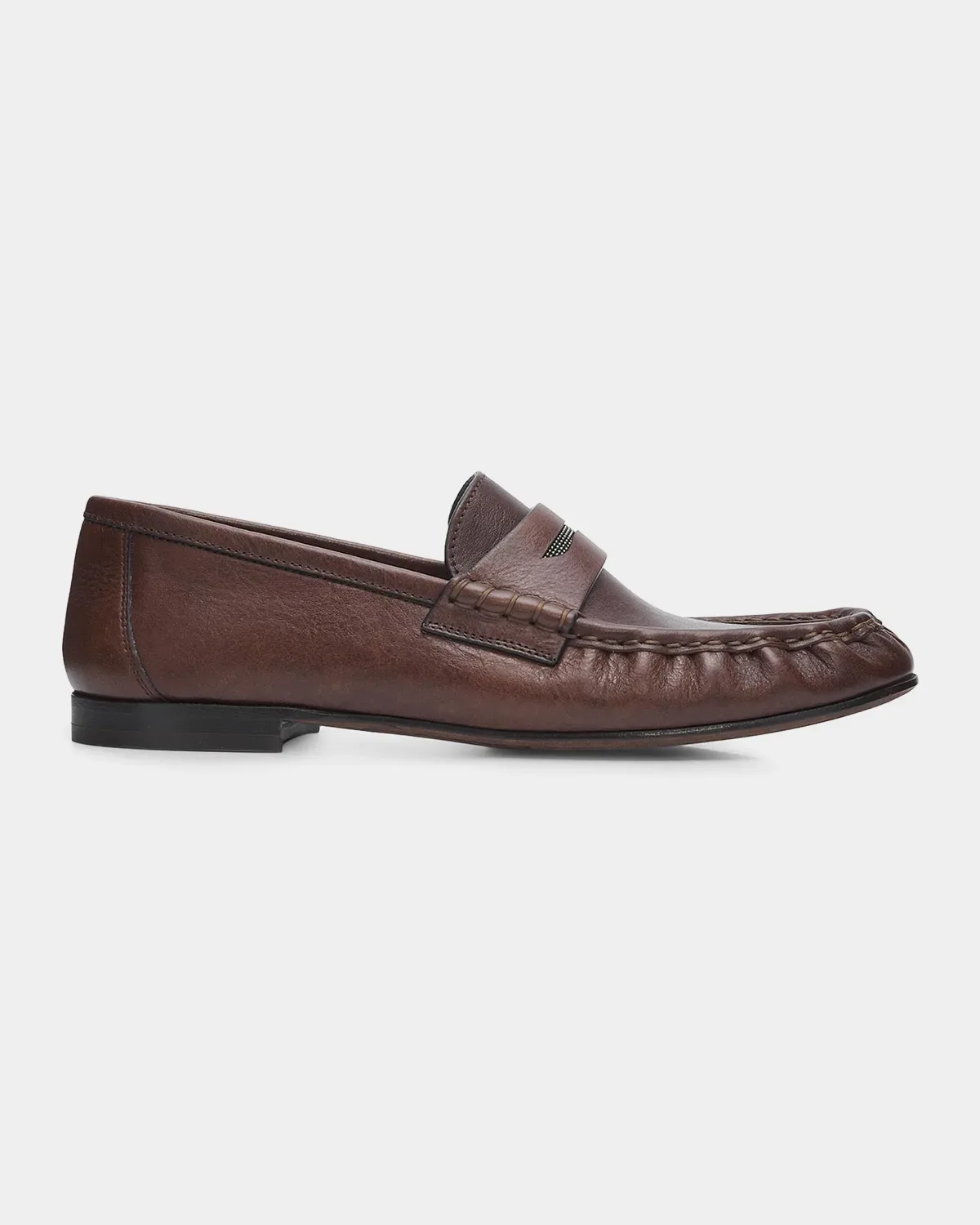 Cinched Leather Penny Loafers