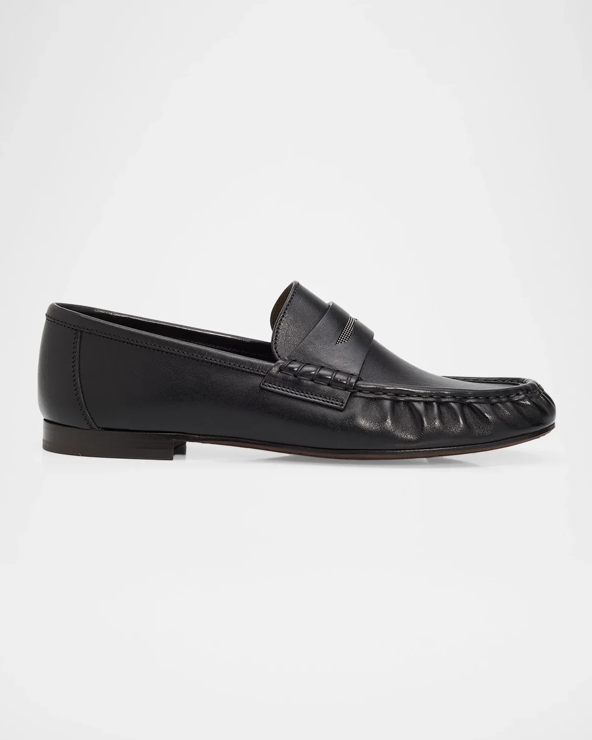 Cinched Leather Penny Loafers
