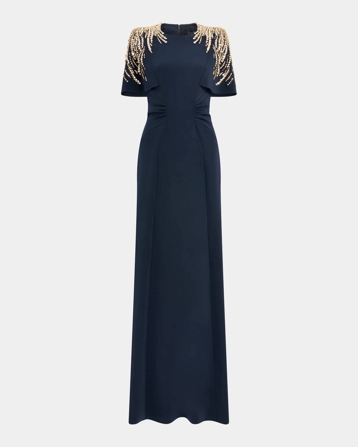 Embellished Petal-Sleeve Trumpet Gown