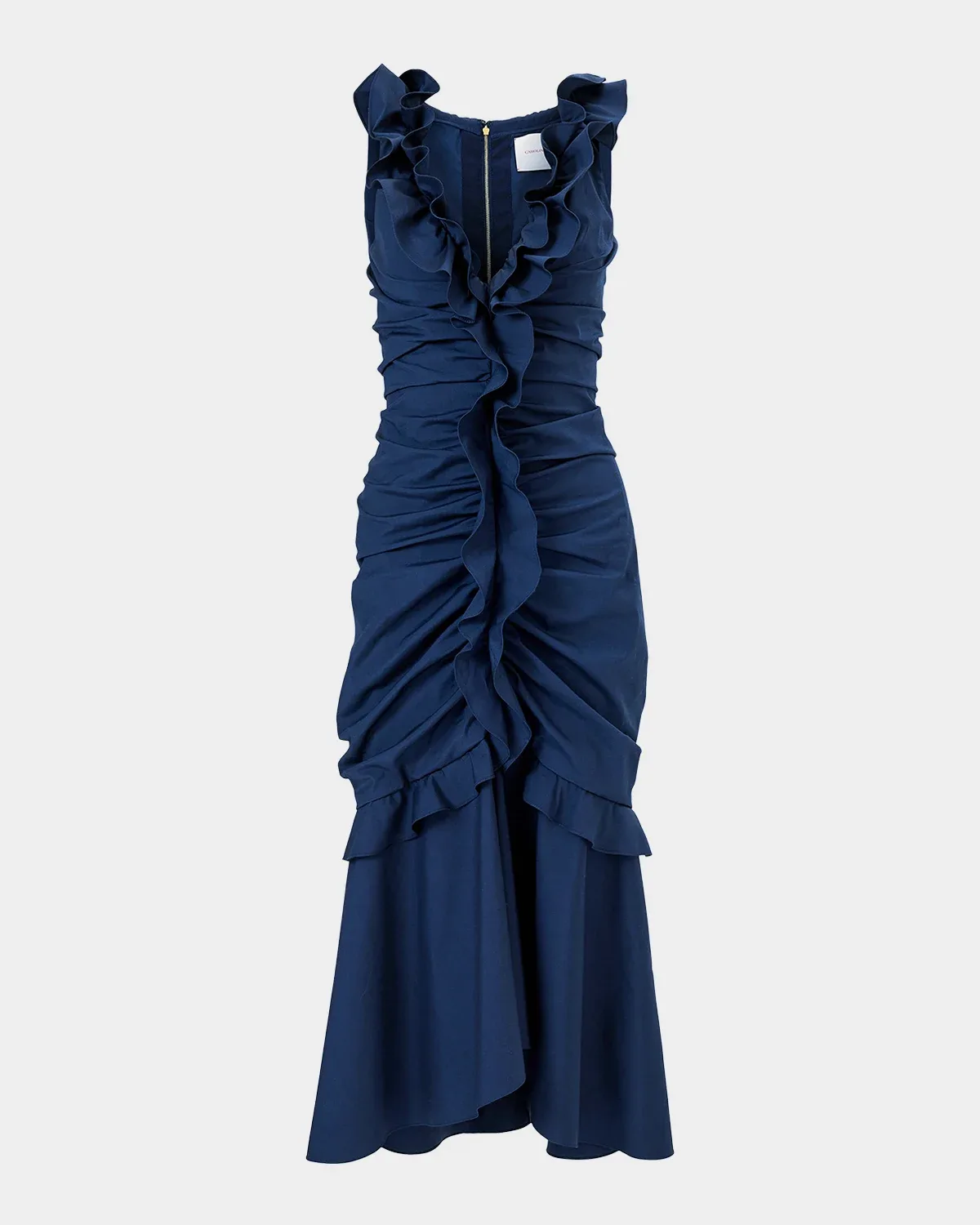 Sleeveless V-Neck Ruched and Ruffled Midi Dress