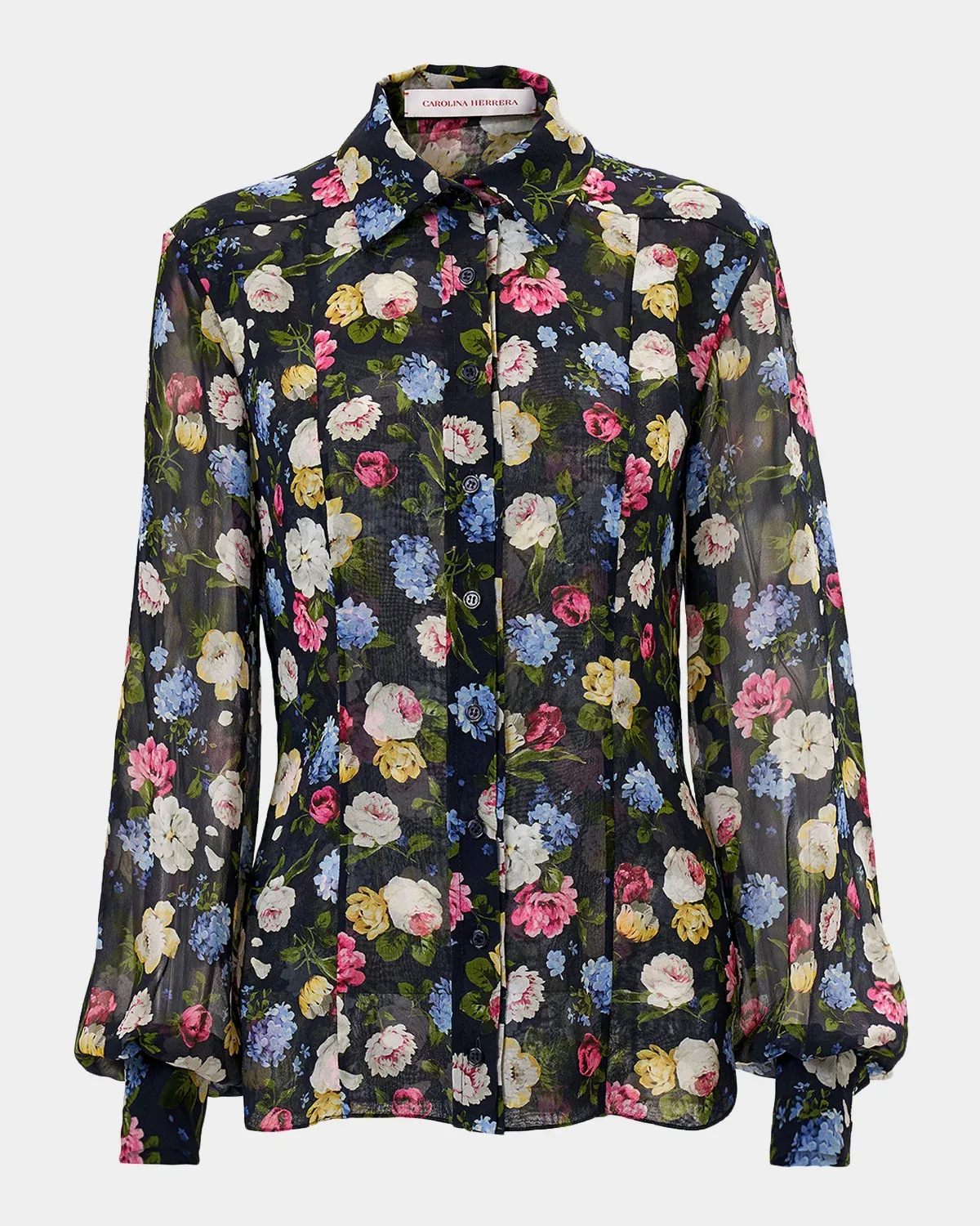 Isabella Rose-Print Silk Chiffon Button-Down Shirt