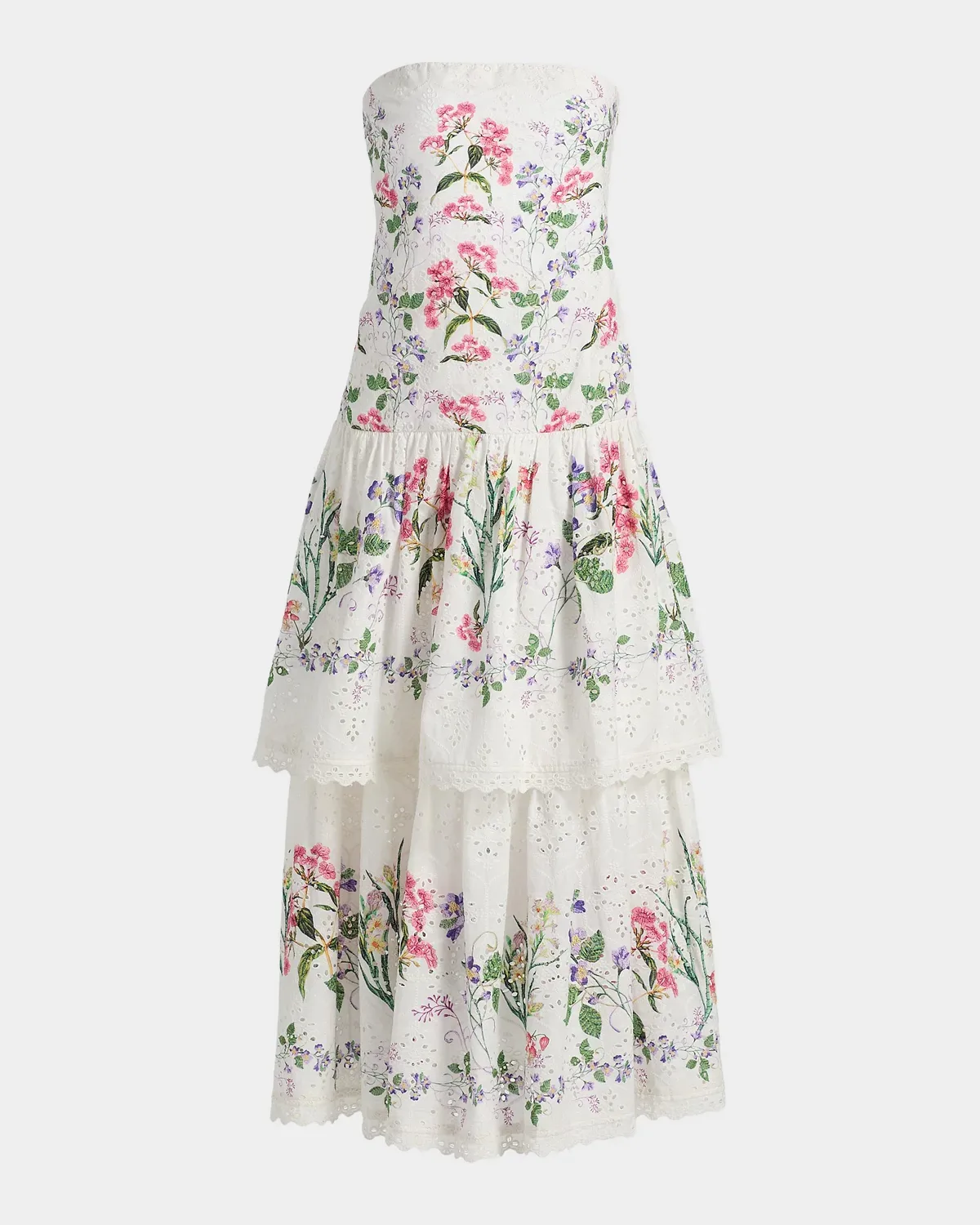 Floral Cotton Tiered Strapless Maxi Dress