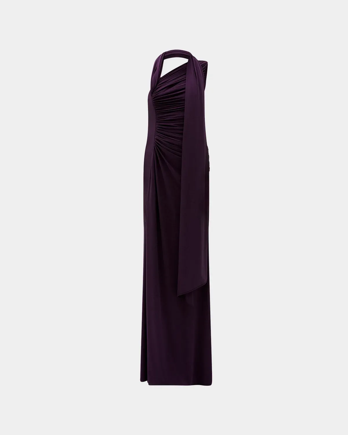 Ruched High-Slit Column Gown