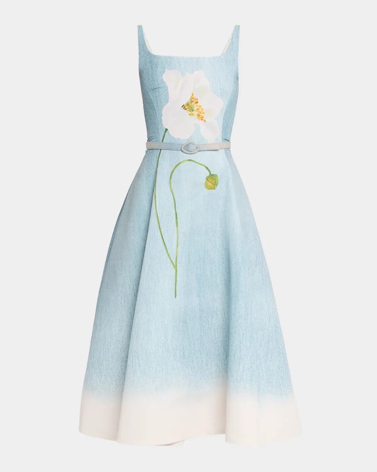 Sleeveless Scoop-Neck Peony Faille Midi Day Dress