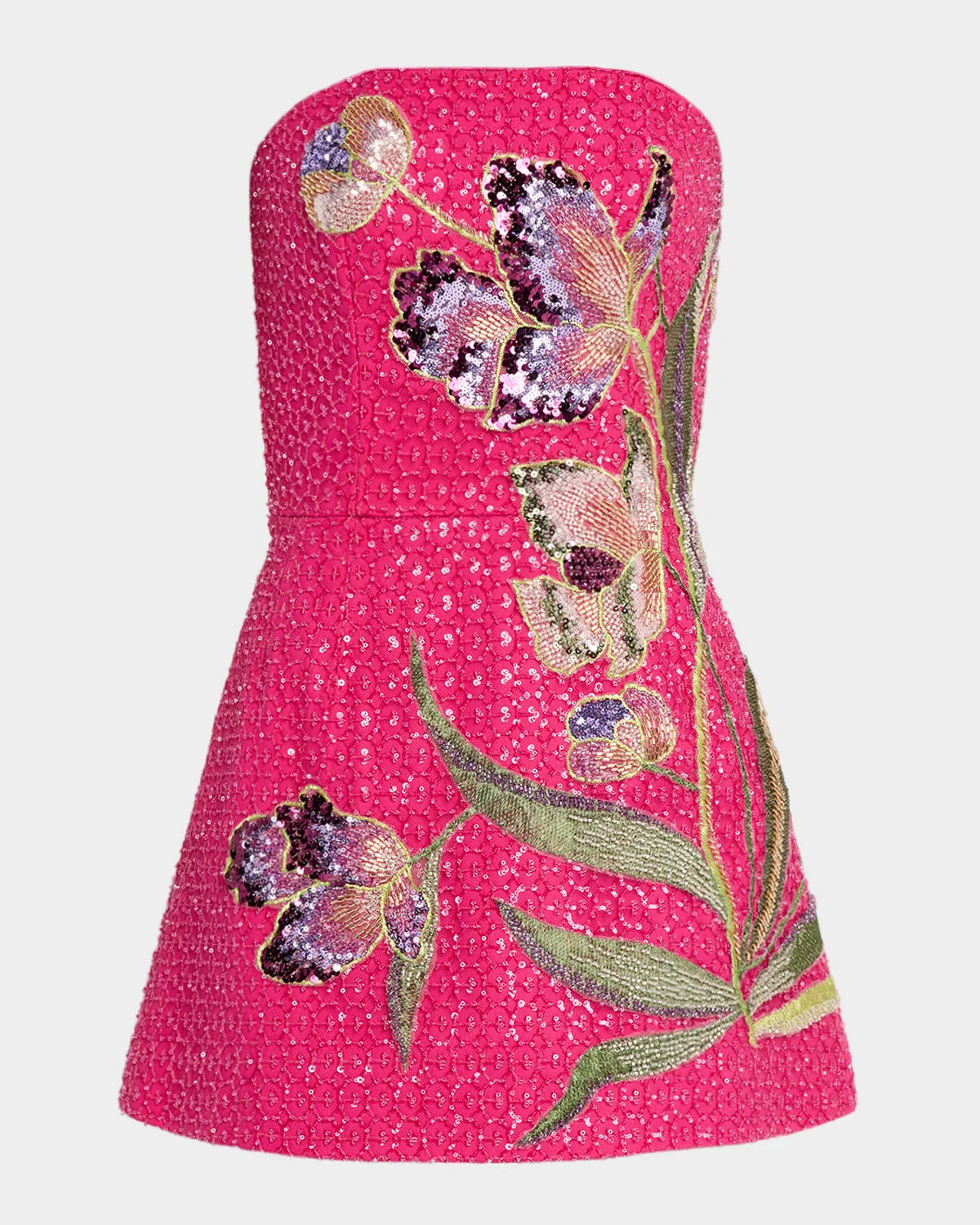 Frida Floral Applique Strapless Beaded Mini Dress