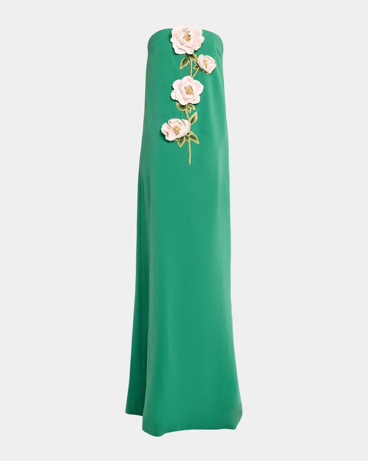 Peony Embroidered Strapless Crepe Gown