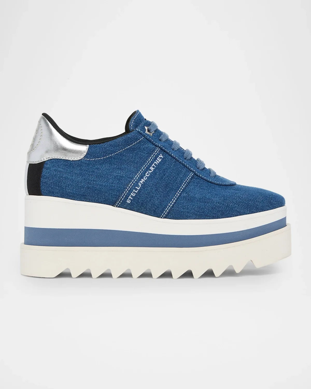 Sneak-Elyse Denim Toothed-Sole Platform Sneakers