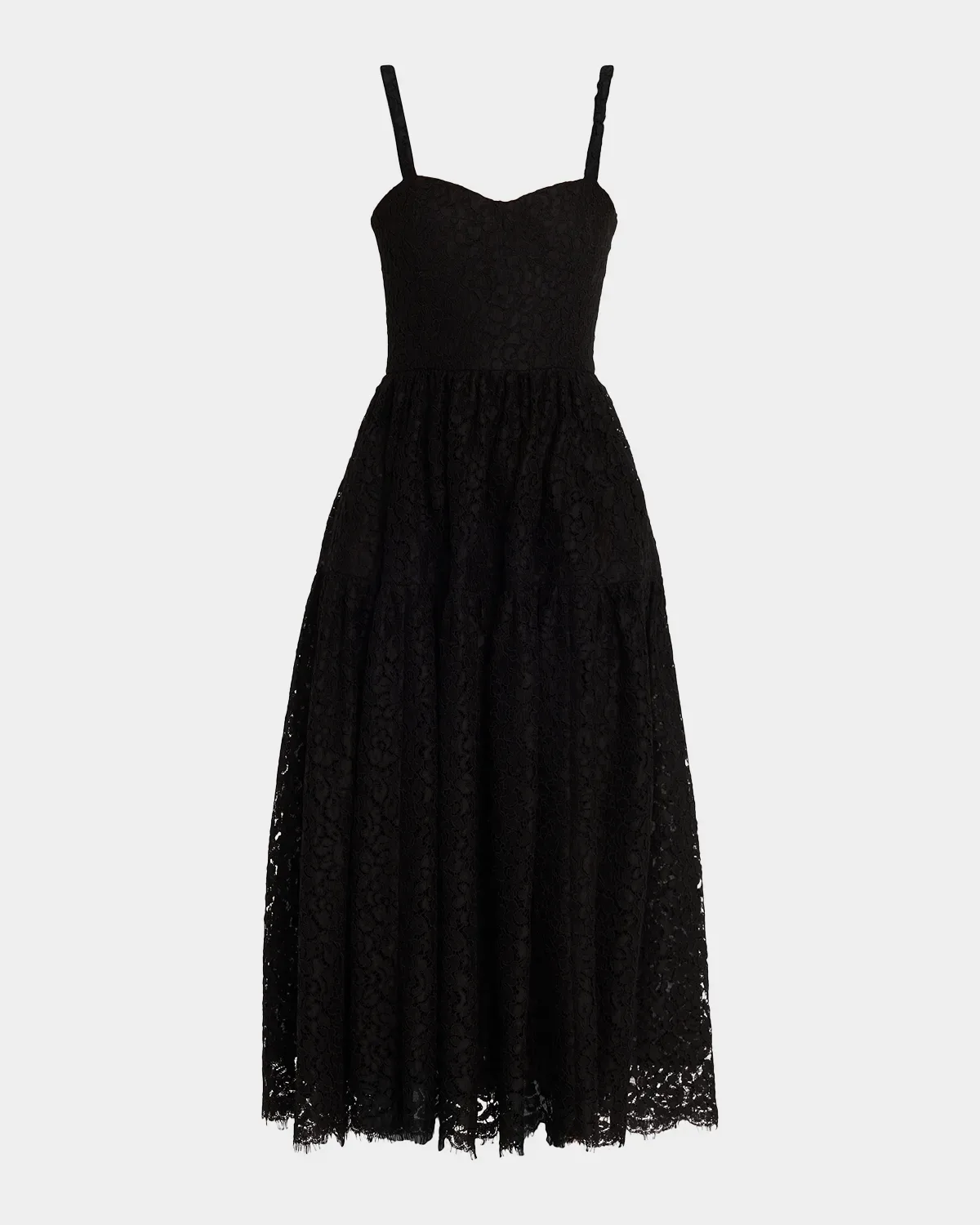 Corded Floral Lace Sweetheart-Neck Midi Tank Dress