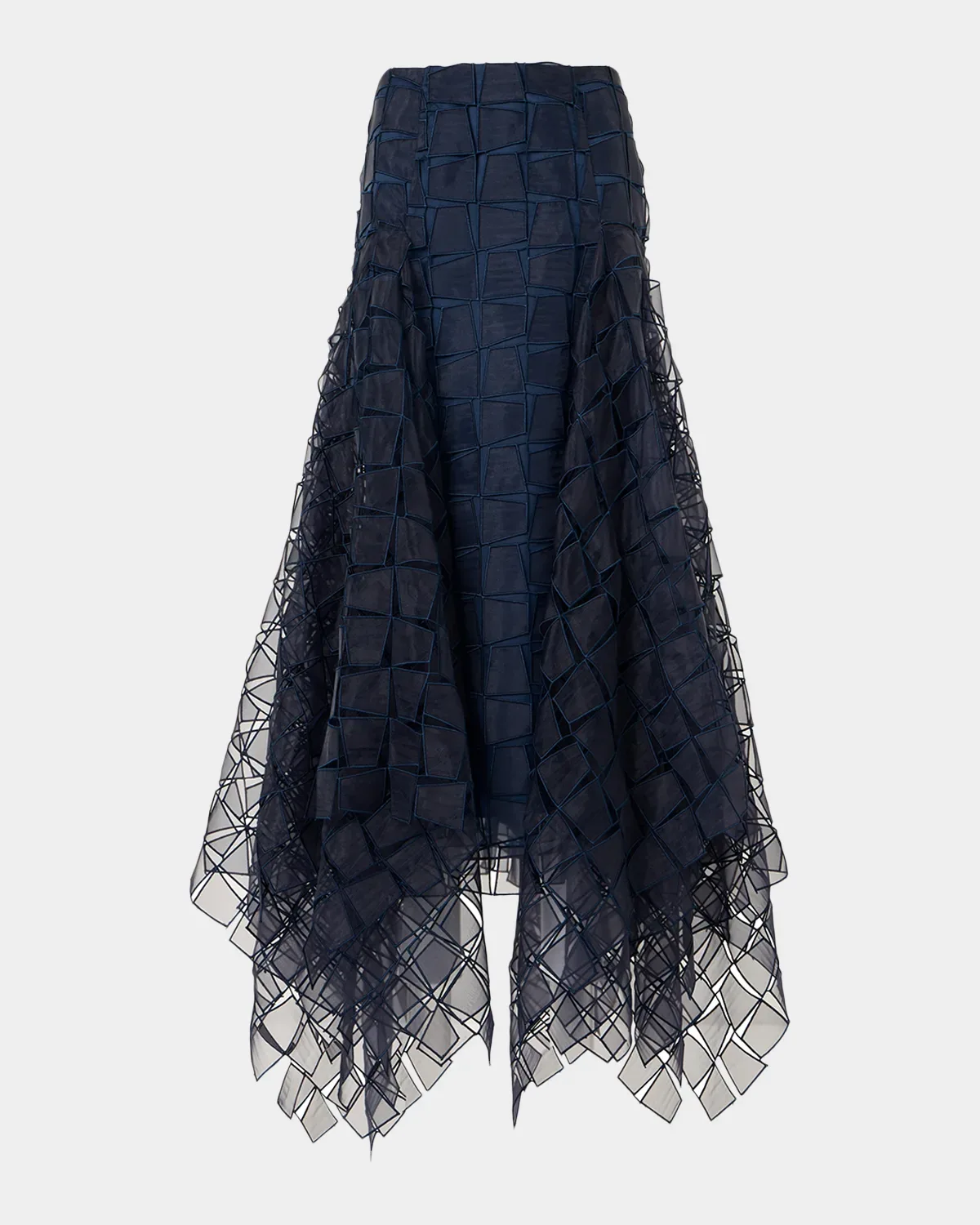 Embroidered Organza Handkerchief Midi Skirt