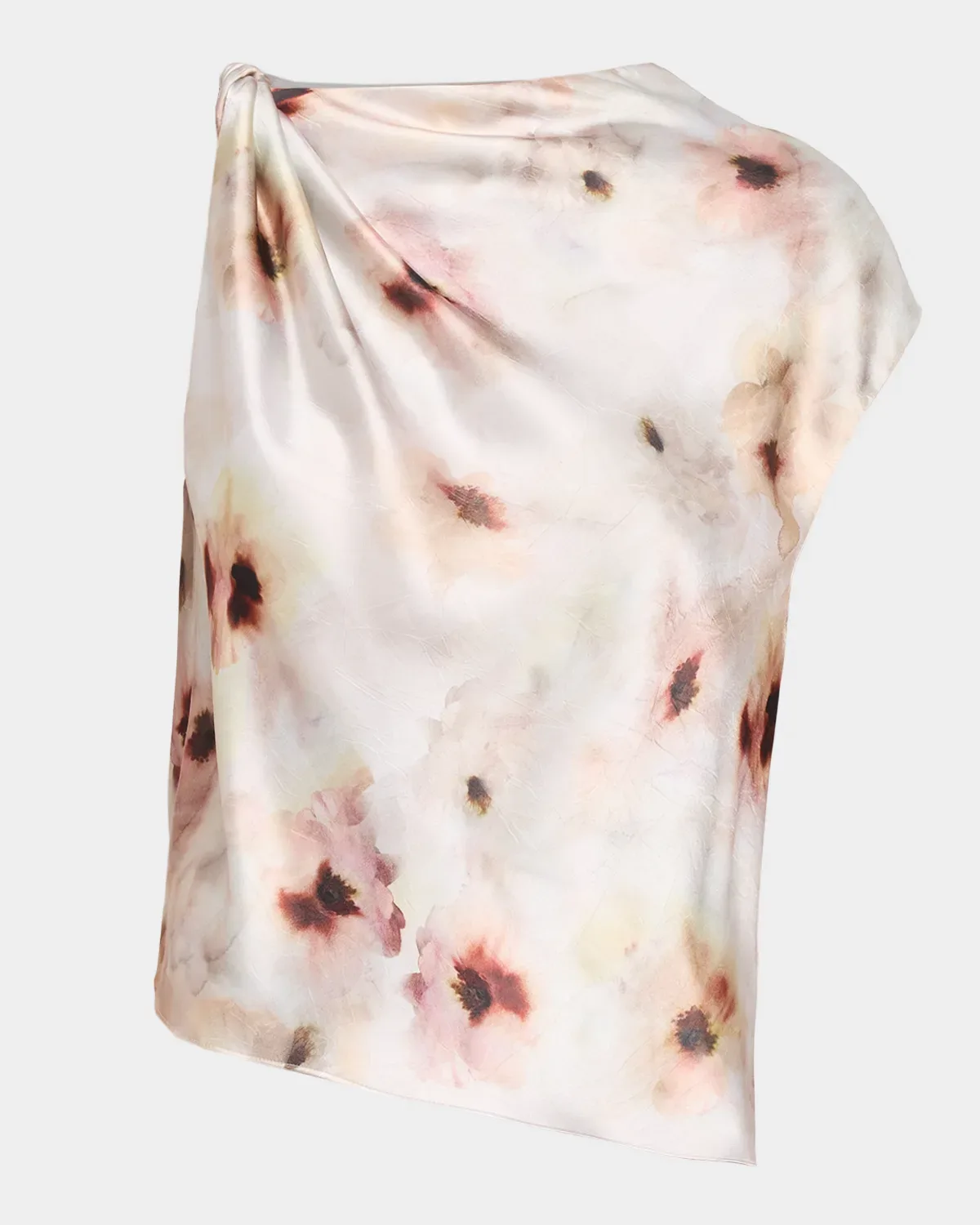 Watercolor Floral Satin Twisted Asymmetric Top