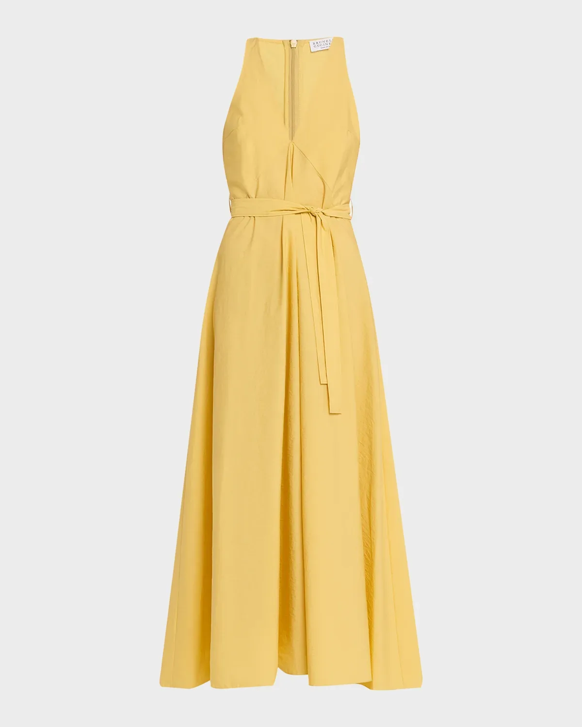 Sleeveless Belted Cotton Techno Poplin Midi Dress