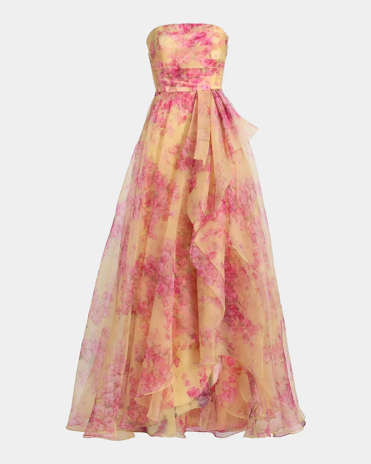 Fahreta Sakura Mist Organza Strapless Gown