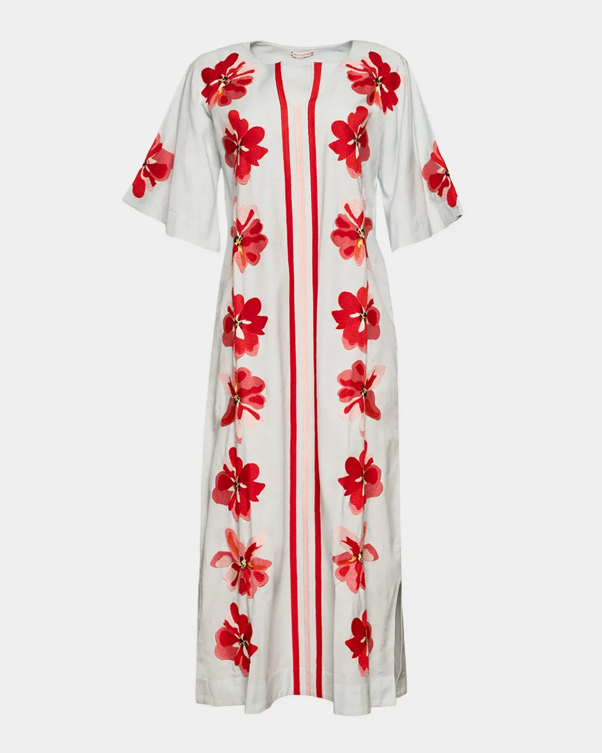 Charming Floral-Embroidered Maxi Caftan