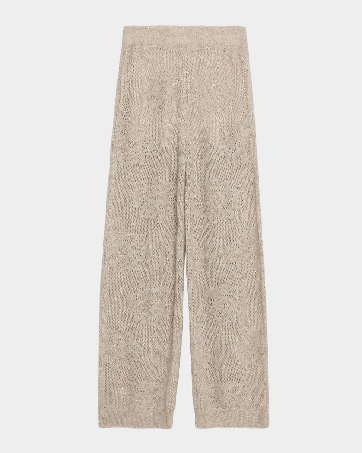 Floral Paillette Mohair Open-Knit Wide-Leg Pants