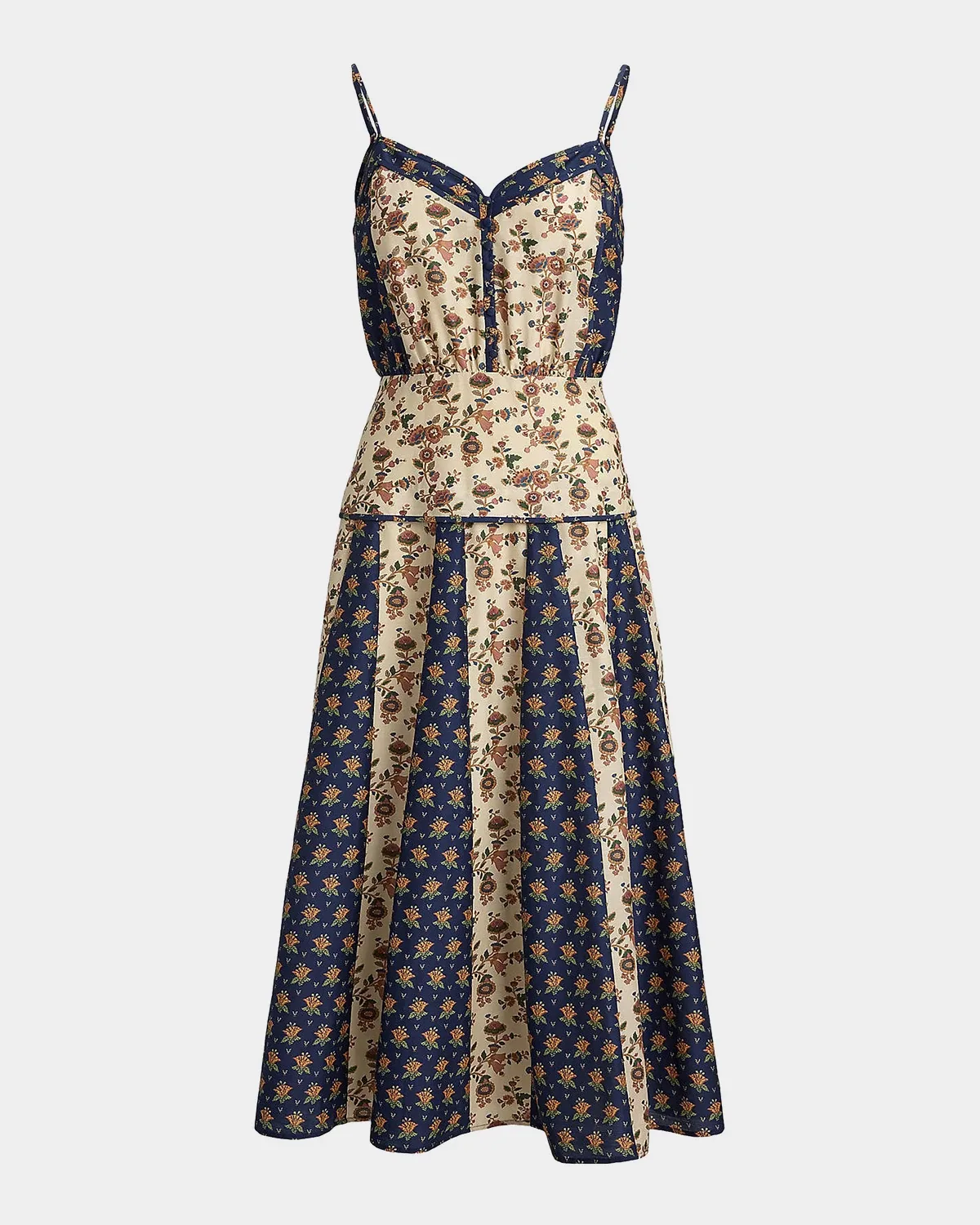 Cotton-Silk Paneled Midi Dress
