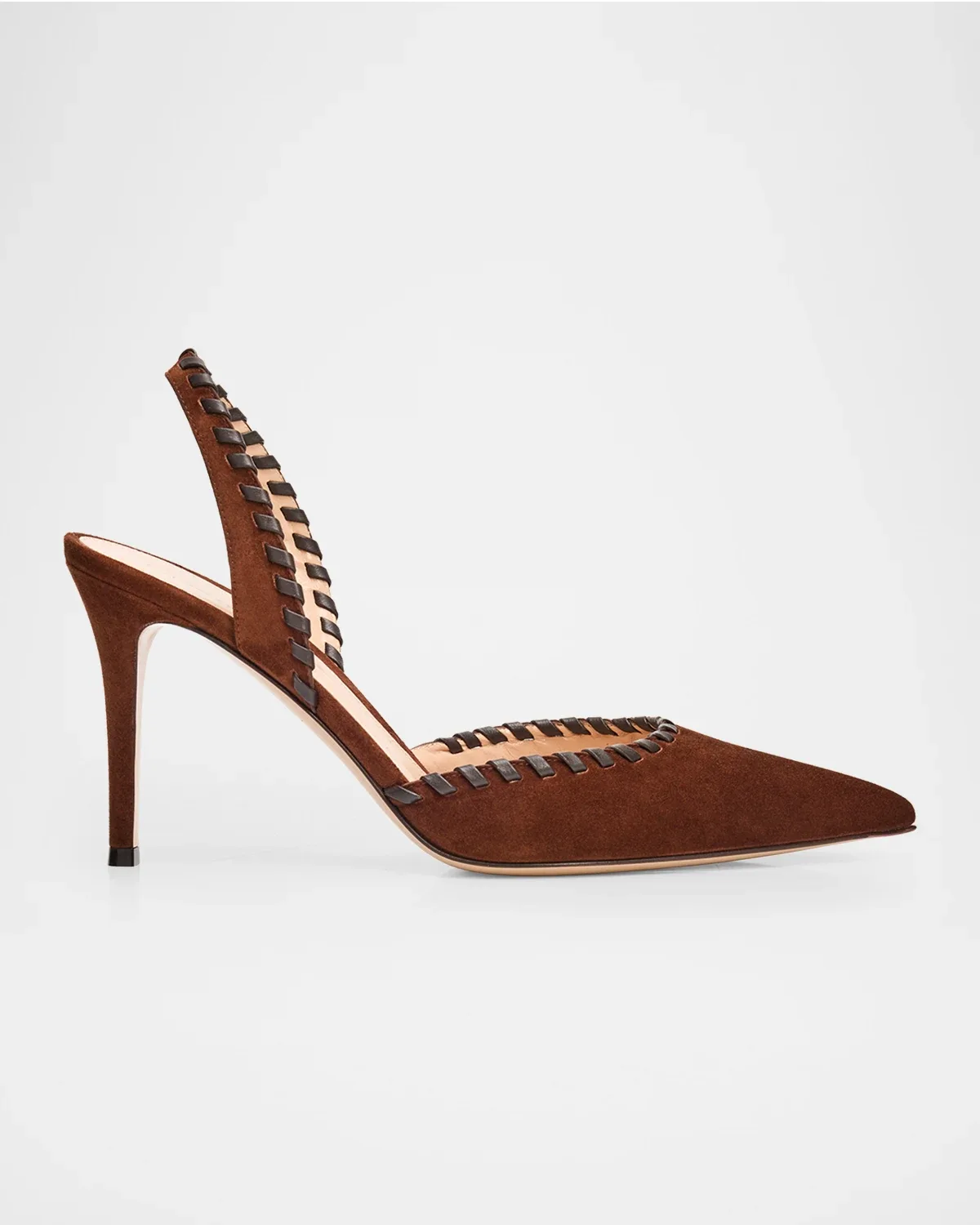 85mm Whipstitch Suede Slingback Pumps