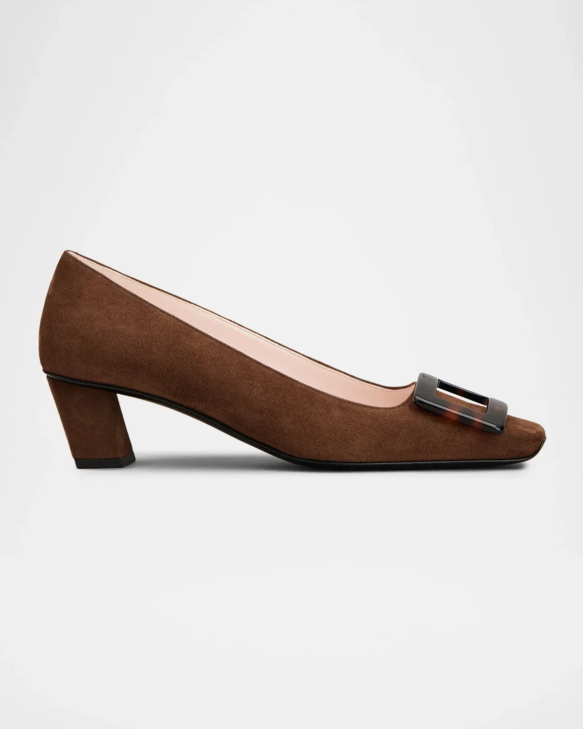 Belle Vivier 45mm Turtle-Buckle Suede Pumps