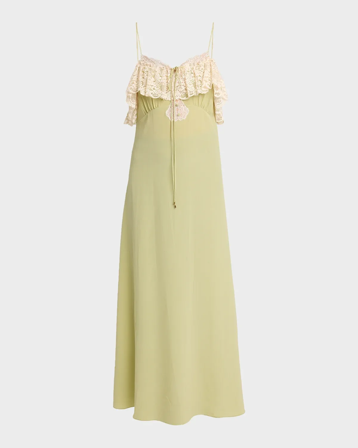 Lace-Ruffle Silk Crepe De Chine Maxi Slip Dress