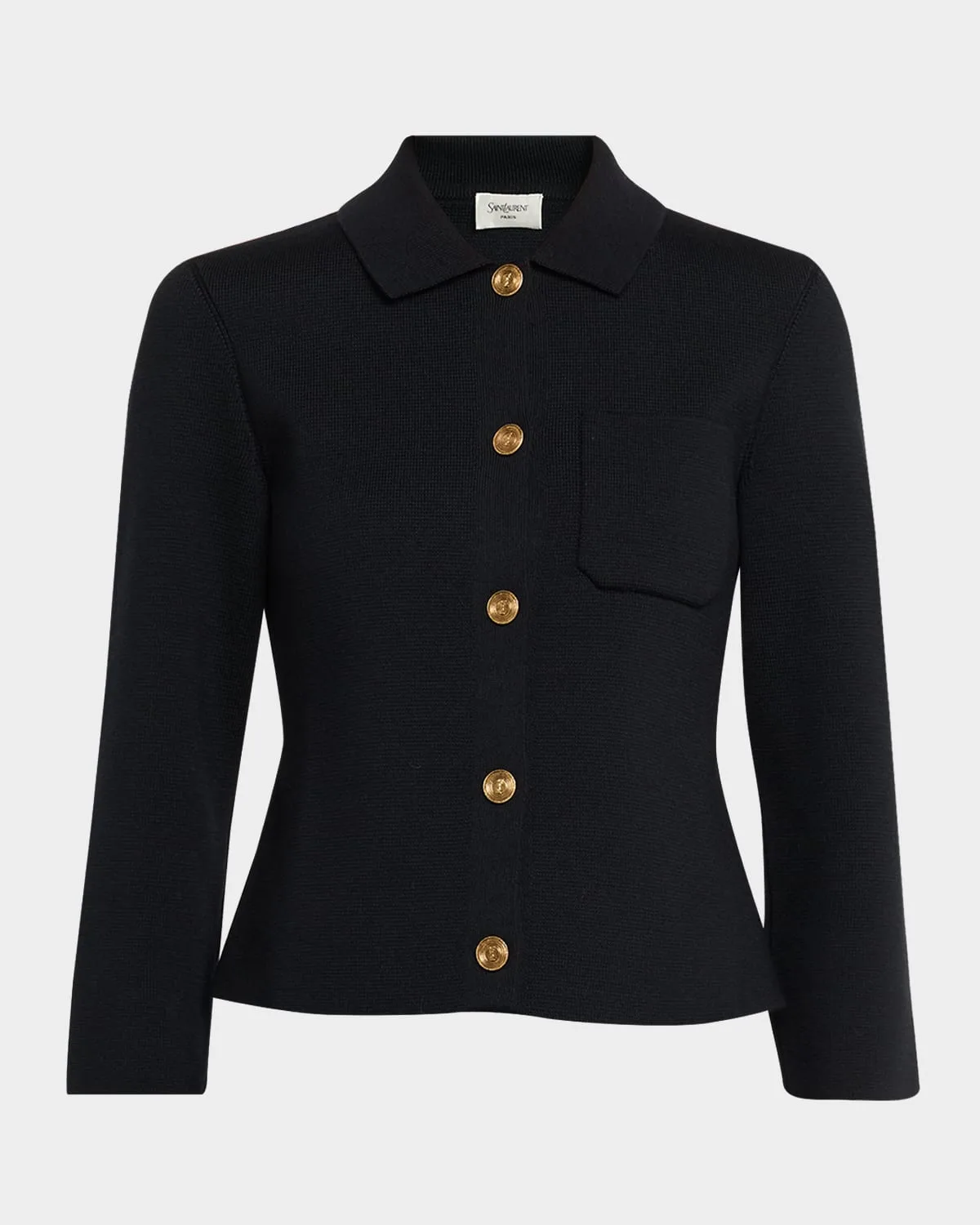 Wool Button-Front Polo Cardigan