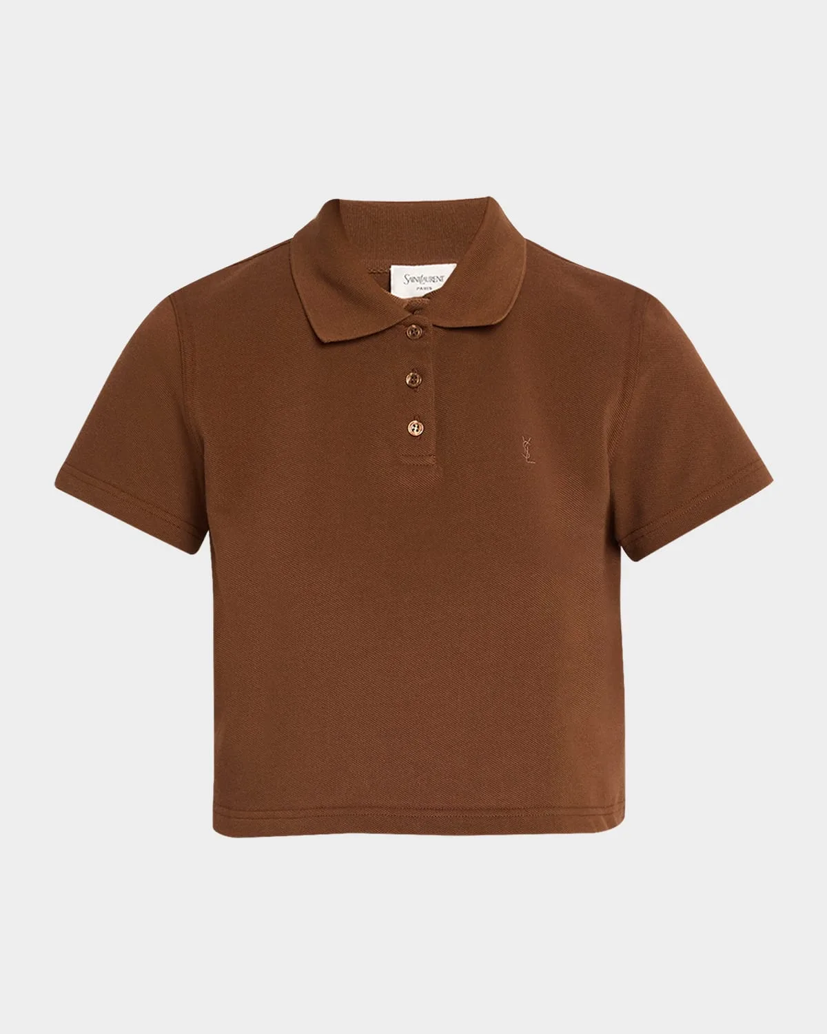 YSL Cotton Pique Crop Polo Shirt