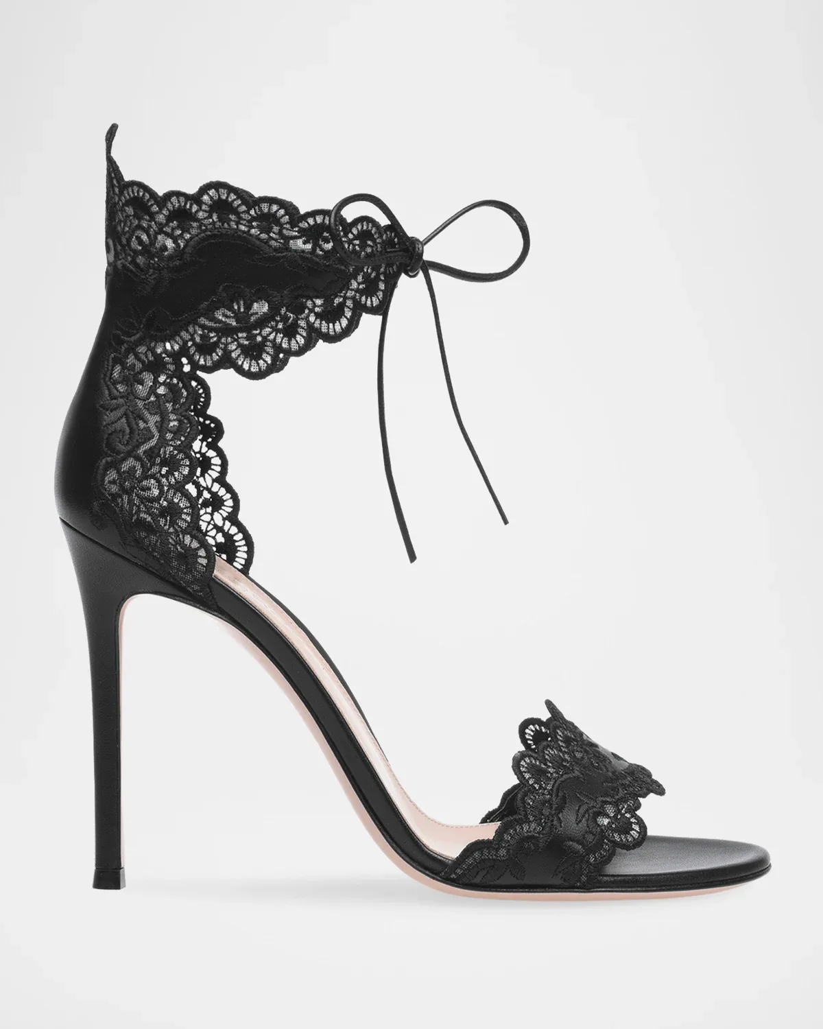 105mm Evie Embroidered Leather Ankle-Tie Sandals