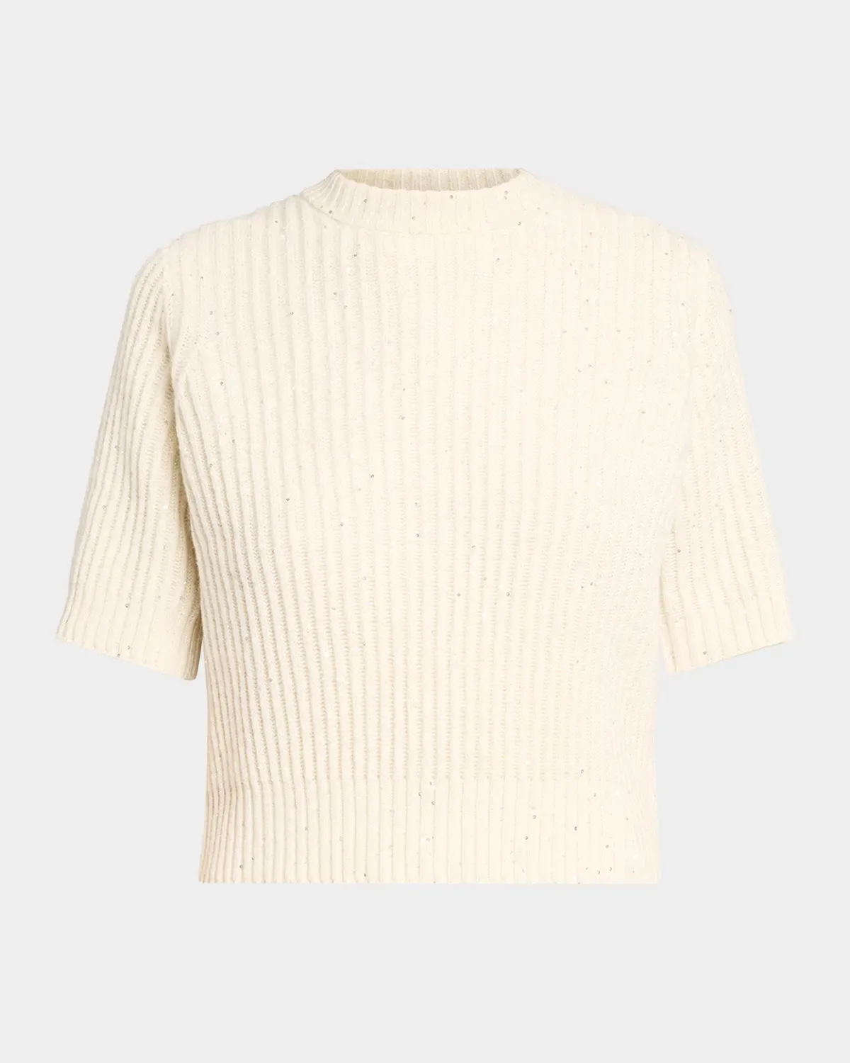Paillette Cashmere-Wool Short-Sleeve Sweater