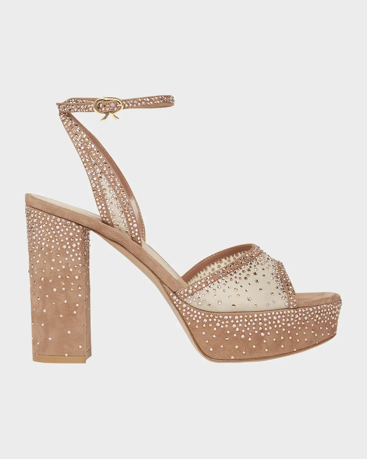 Strass Organza Ankle-Strap Platform Sandals