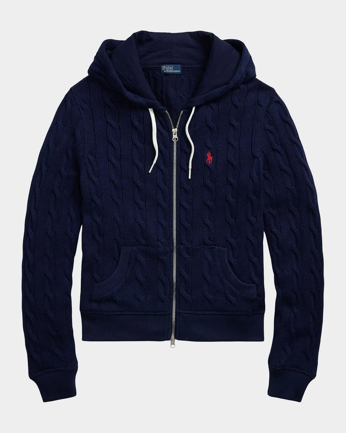 Logo Cotton Cable-Knit Hoodie