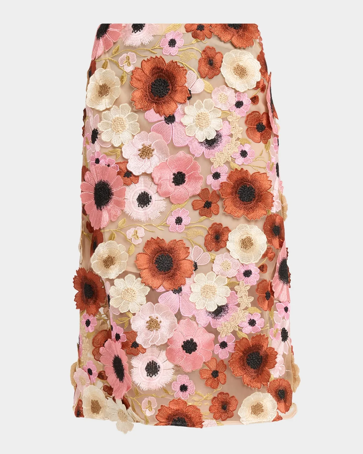 Blooming Meadow 3D Embroidered Midi Skirt