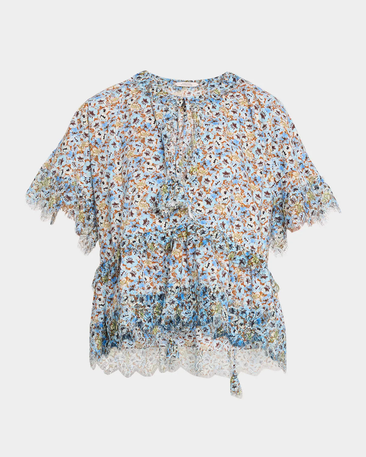 Floral Volumes Lace-Trim Cotton Blouse