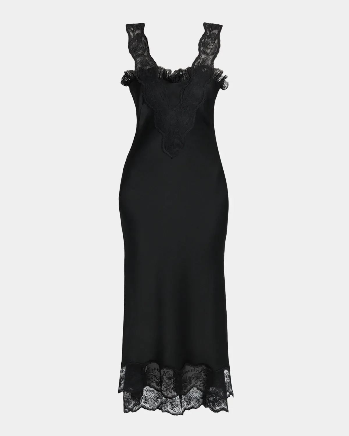Lace-Inset Draped Satin Evening Dress