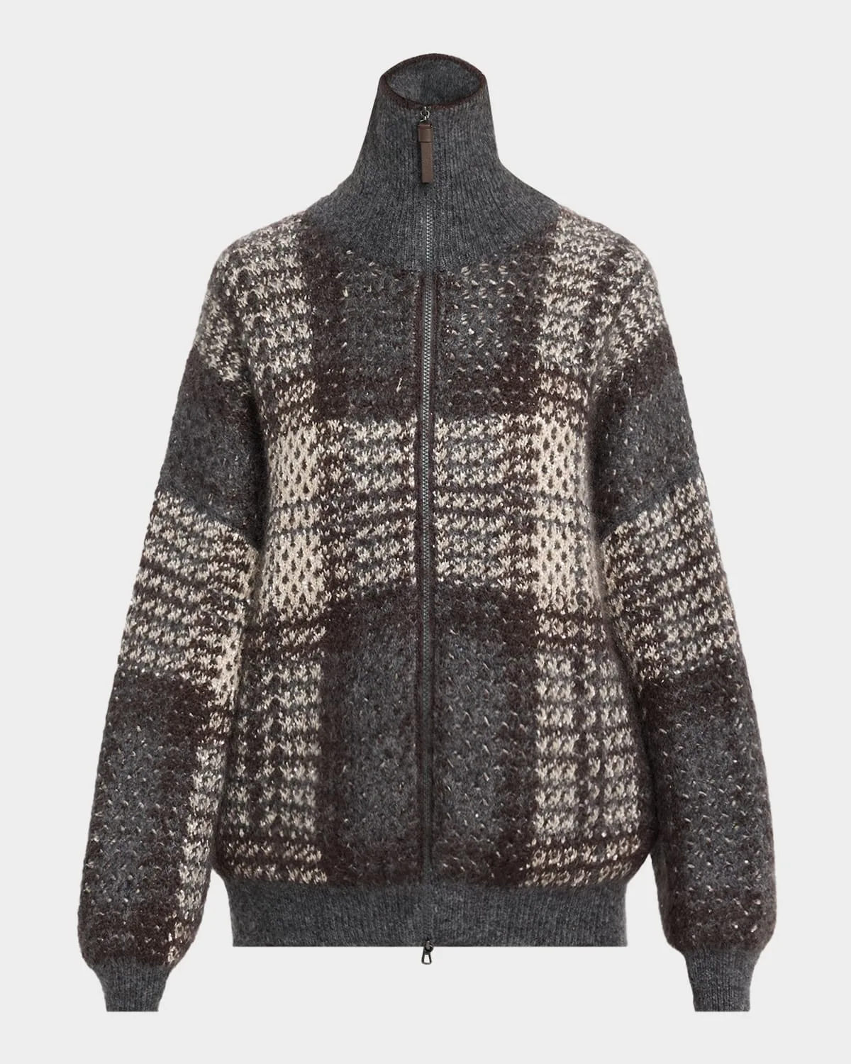 Mohair Plaid Oversized Cardigan