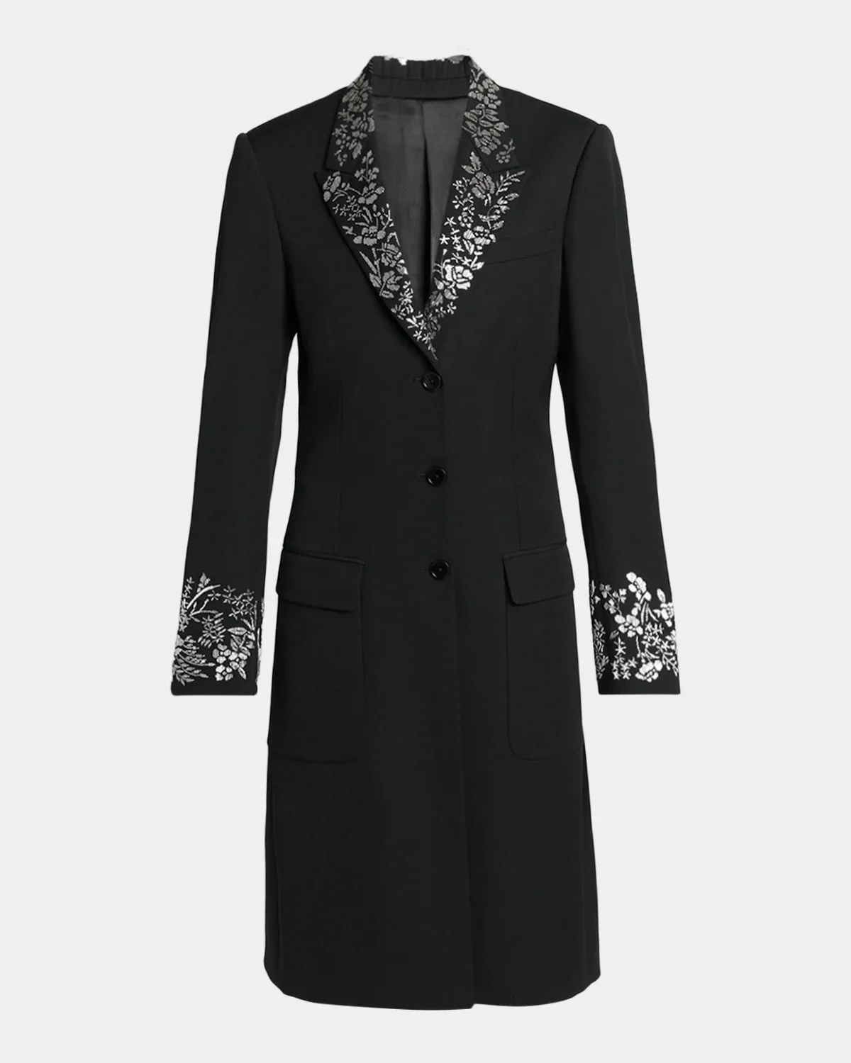 Floral Embroidered Grain De Poudre Wool Coat