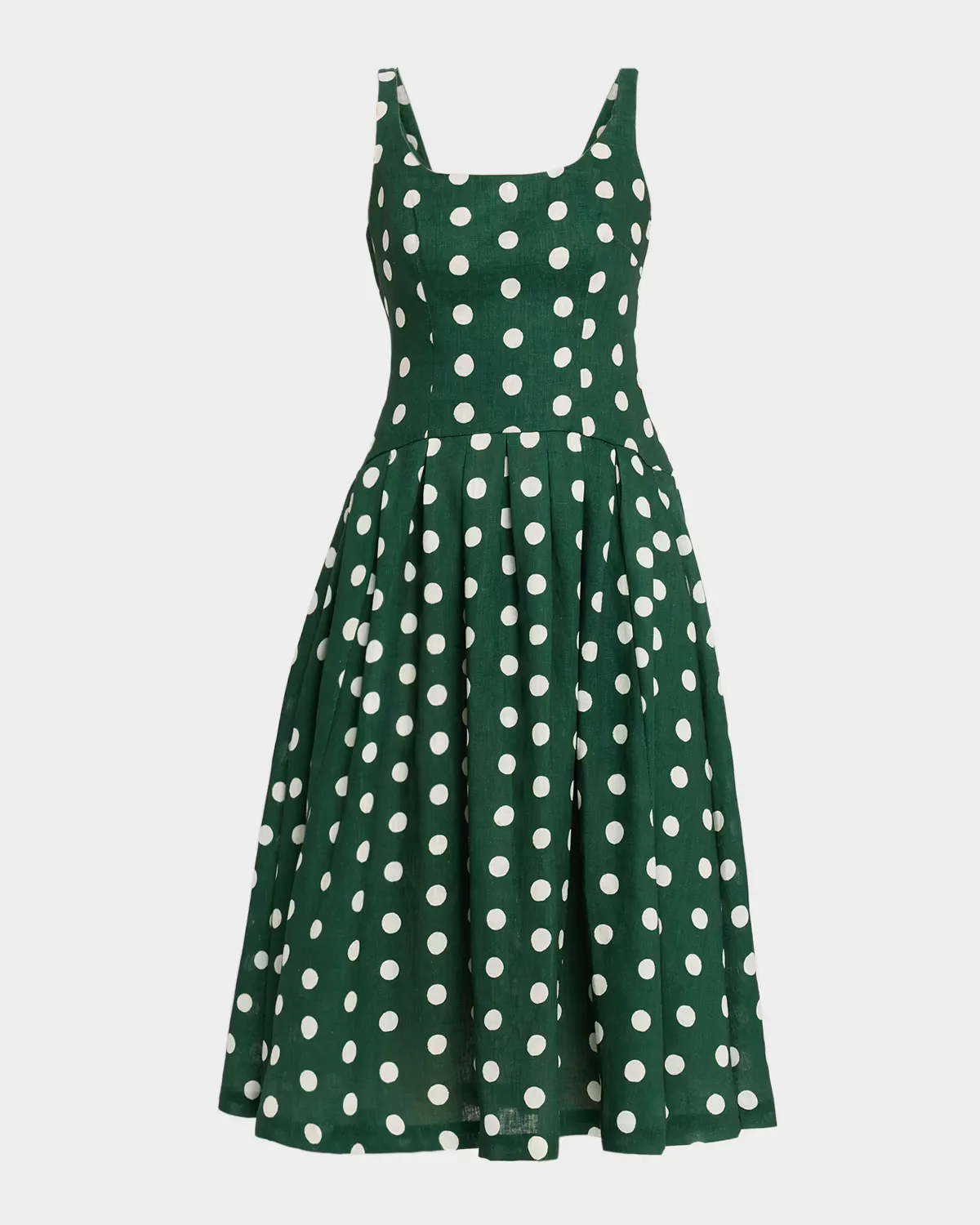 Regio Dropped-Waist Linen Midi Dress