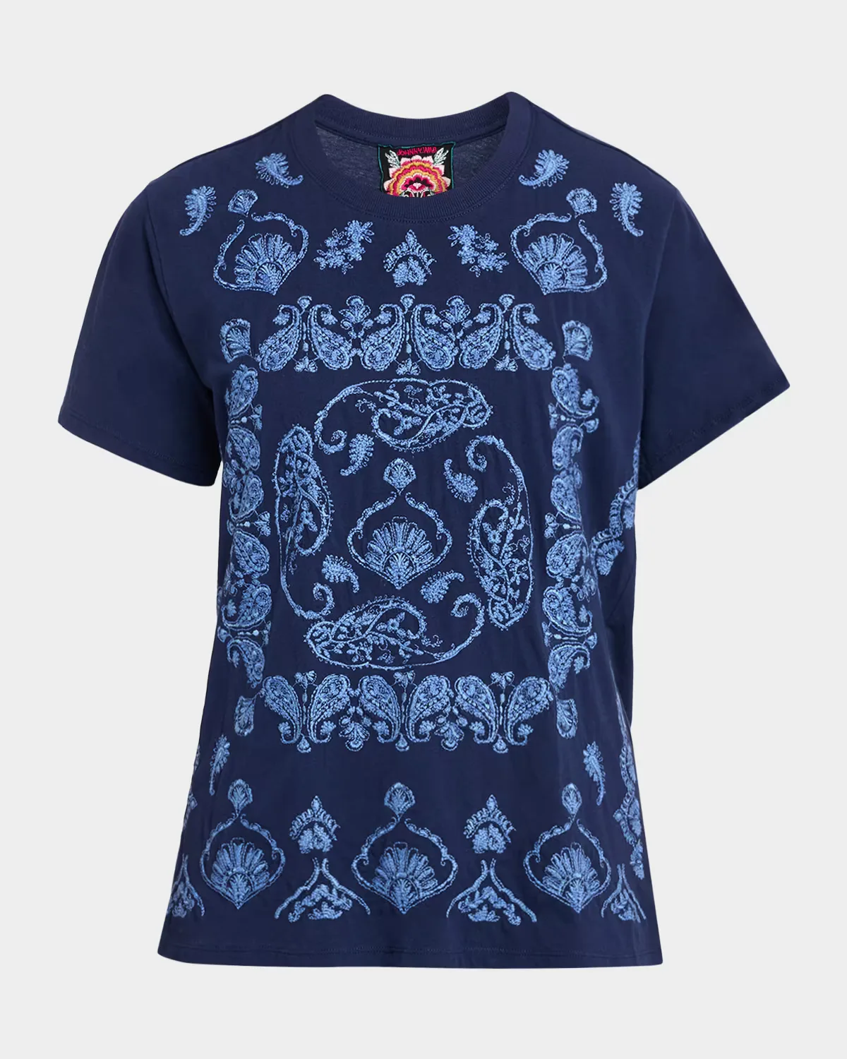 Paisley-Embroidered Cotton Tee