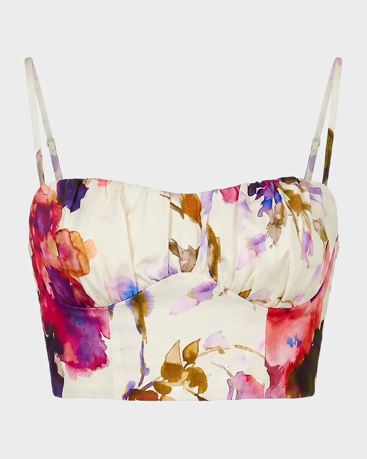 Yulia Floral Bustier Linen-Blend Crop Top