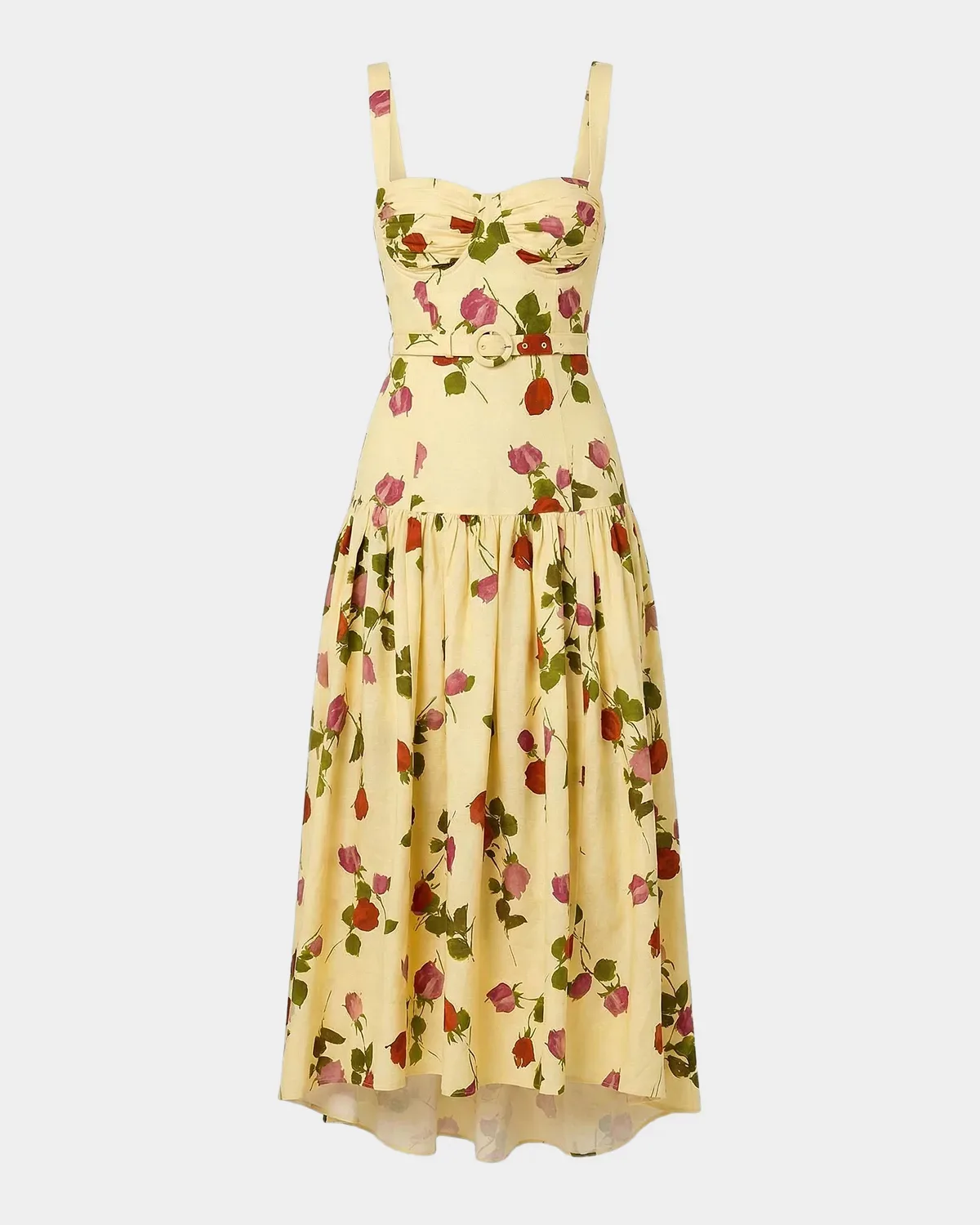 Drenica Floral Linen-Blend Drop-Waist Midi Dress