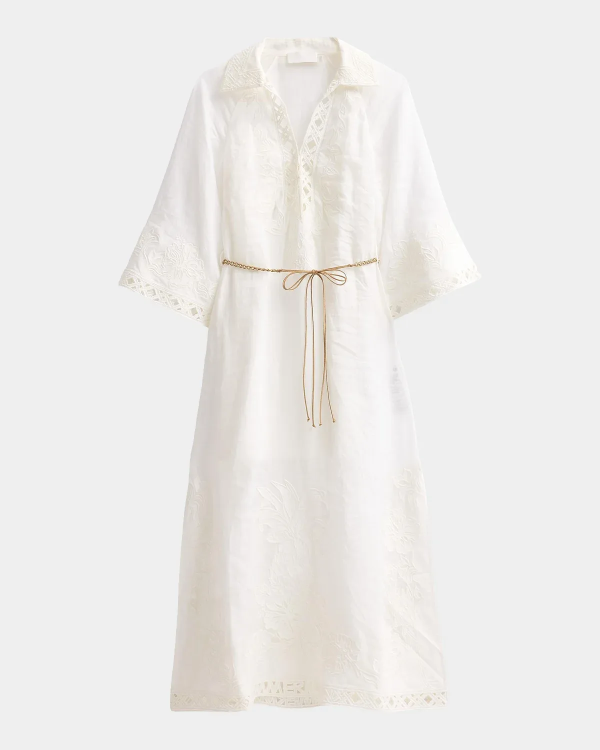 Indra Embroidered Belted Midi Dress