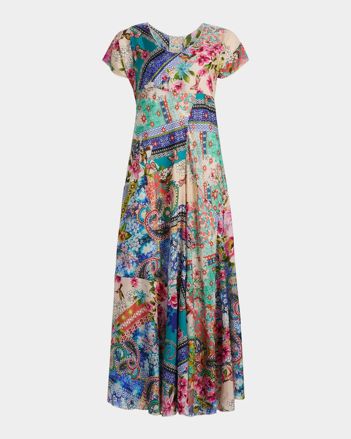 Patchwork Silk A-Line Maxi Dress