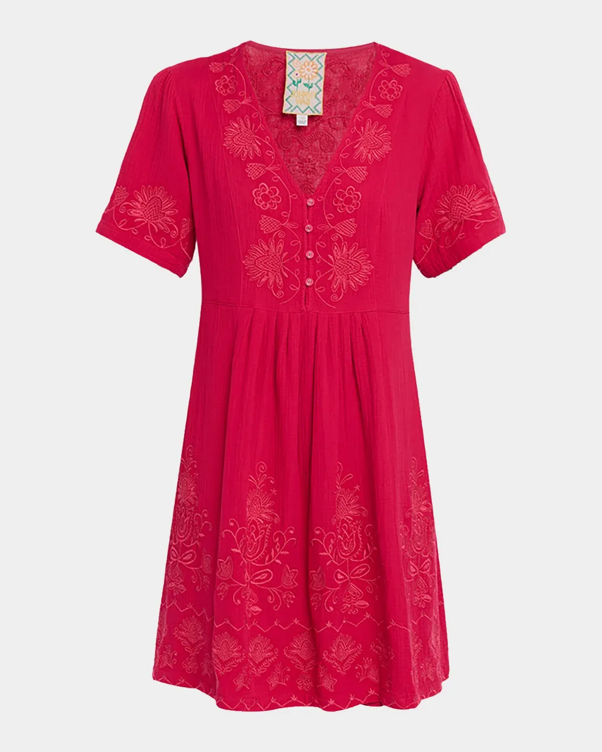 Floral-Embroidered Cotton Gauze Dress