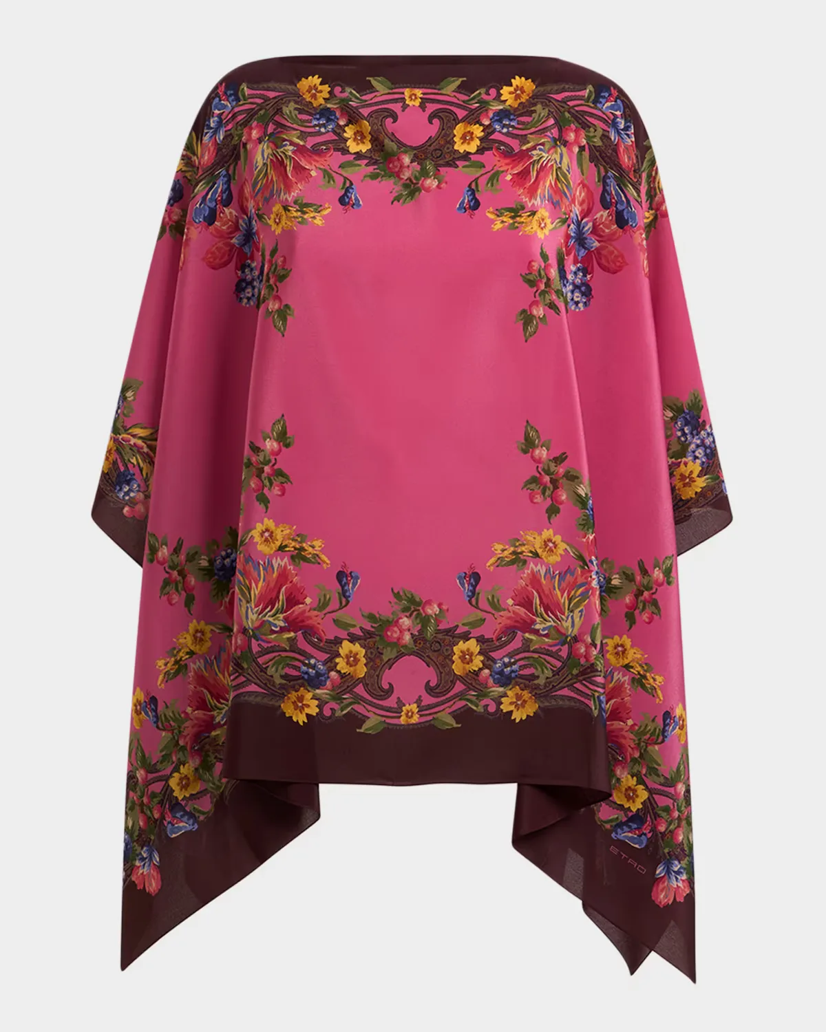 Floral Silk Poncho Top