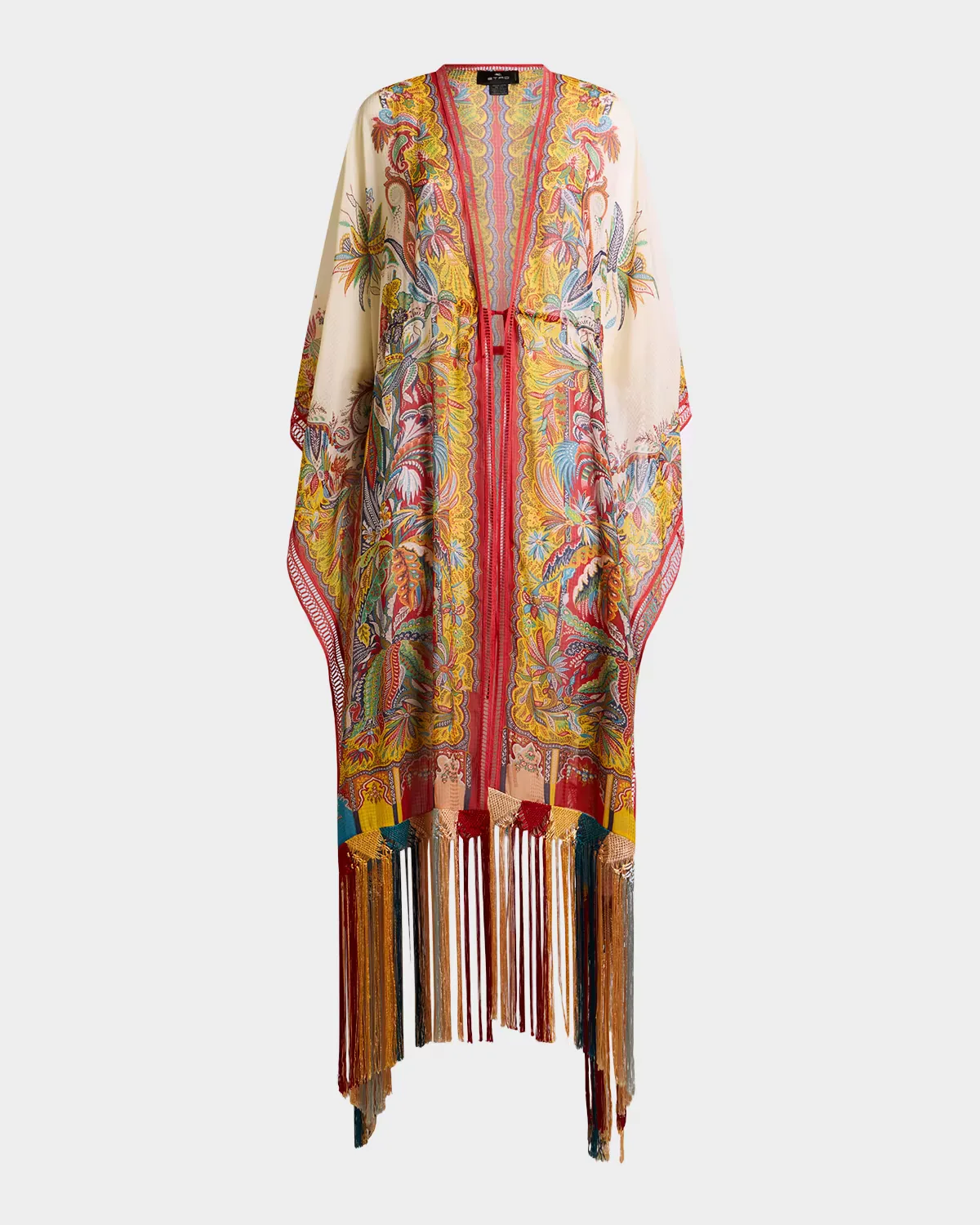 Multicolor Fringe-Trim Kaftan Coverup